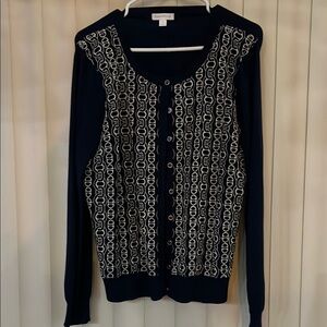 Charter Club Blue and White Cardigan Sweater Women’s Sz M